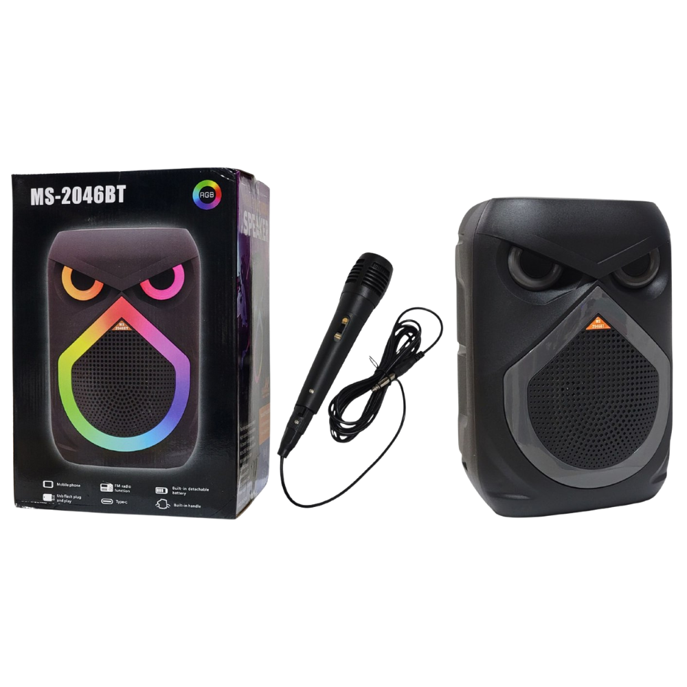 Disenosintitulo-2025-10-29T205853.539.png PARLANTE ALTAVOZ INALAMBRICO CON LUCES RGB DE PANEL COMPLETO, BATERIA DE ALTA CAPACIDAD Y 25W DE POTENCIA, SONIDO ENVOLVENTE Y MICROFONO PARA KARAOKE MS-2046BT - Imagen 1