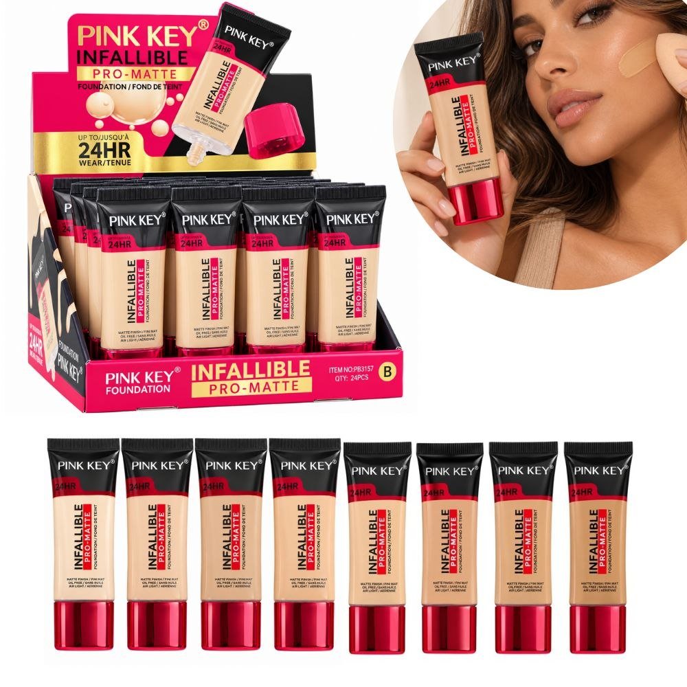 BASE DE MAQUILLAJE LÍQUIDA ACABADO MATE ECONÓMICA PINK KEY 24H BASE DE MAQUILLAJE LÍQUIDA ACABADO MATE ECONÓMICA PINK KEY 24H