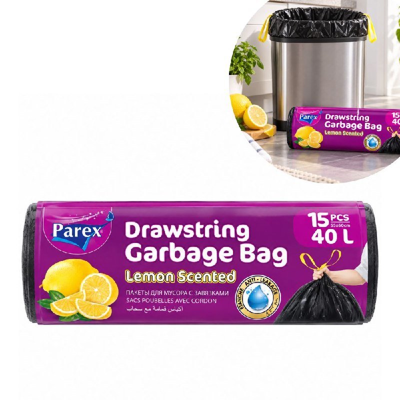 BOLSAS PARA BASURA PERFUMADAS CON CIERRE FACIL AROMA LIMON 40L PAREX 15UND BOLSAS PARA BASURA PERFUMADAS CON CIERRE FACIL AROMA LIMON 40L PAREX 15UND