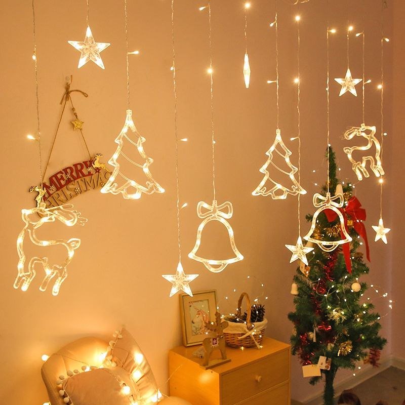 d6044256-f67c-479c-89fa-4249a71bc77c.jpg LUCES DECORATIVAS NAVIDEÑAS CORTINA DE LUCES LED FORMA DE ESTRELLA, RENO, ARBOL Y CAMPANA DECORACION PARA EL HOGAR 9 MODOS DE CAMBIO DE LUZ, 20X9.5X20CM LED CHRISTMAS LIGHTS - Imagen 1