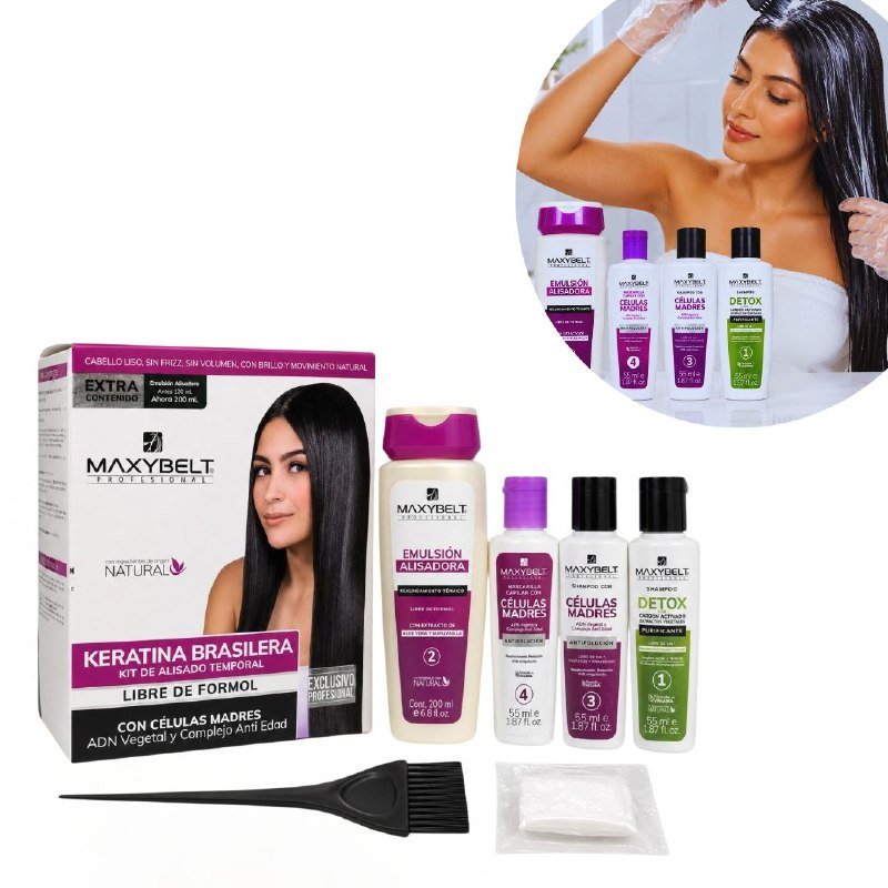 d962b458-ce24-43e9-9596-fc6eb7bf274e.jpg SET DE 6 PIEZAS DE ALISADO TEMPORAL PARA EL CABELLO CON KERATINA BRASILERA Y CELULAS MADRE MAXYBELT - Imagen 1