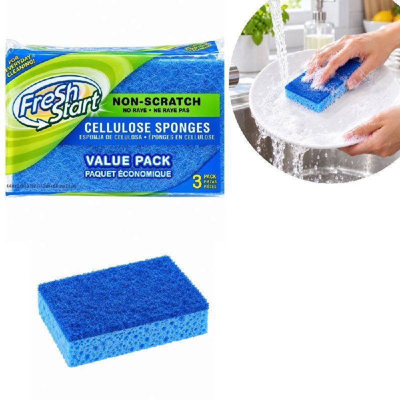 da15fc55-f580-4ef0-9634-18dc49f789cb.jpg SET DE 3 ESPONJAS ABSORBENTES DELICADAS ANTIRAYADURAS DE LIMPIEZA FRESH START 11X5CM - Imagen 1