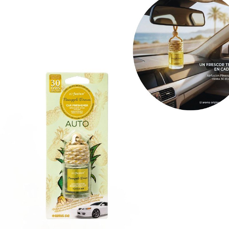ede893c1-65ef-48c2-96ed-bdf64d2d43f4.jpg AMBIENTADOR COLGANTE PARA AUTO CON AROMA A SUEÑO DE PIÑA AIR FUSION 8ML - Imagen 1