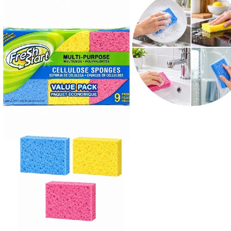 ef5bc8d4-1379-406c-aa80-39ad99216746.jpg SET DE 9 ESPONJAS ABSORBENTES DE LIMPIEZA PARA EL HOGAR FRESH START 10X7CM - Imagen 1