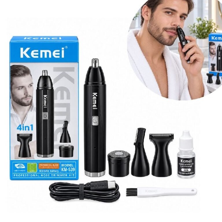 KIT DE AFEITADO Y RECORTE 4 EN 1 DE BELLO DE BARBA, CEJAS, BIGOTE PARA HOMBRES ELECTRICO RECARGABLE KEMEI