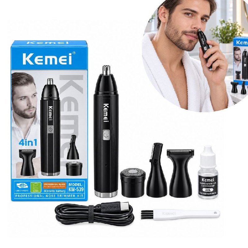 KIT DE AFEITADO Y RECORTE 4 EN 1 DE BELLO DE BARBA, CEJAS, BIGOTE PARA HOMBRES ELECTRICO RECARGABLE KEMEI KIT DE AFEITADO Y RECORTE 4 EN 1 DE BELLO DE BARBA, CEJAS, BIGOTE PARA HOMBRES ELECTRICO RECARGABLE KEMEI
