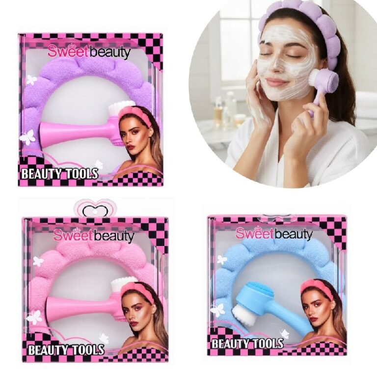 KIT DE CUIDADO FACIAL Y LIMPIEZA DE VINCHA Y CEPILLO FACIAL LIMPIADOR SWEET BEAUTY