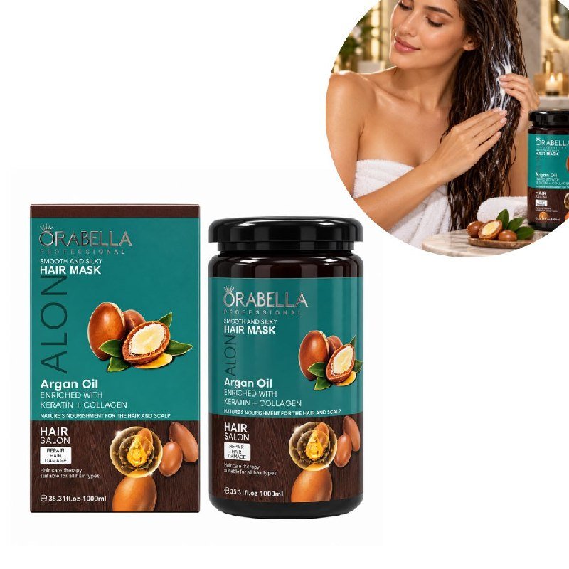 MASCARILLA CAPILAR REESTRUCTURANTE E HIDRATANTE DE ACEITE DE ARGAN, QUERATINA Y COLAGENO ORABELLA 1000ML MASCARILLA CAPILAR REESTRUCTURANTE E HIDRATANTE DE ACEITE DE ARGAN, QUERATINA Y COLAGENO ORABELLA 1000ML