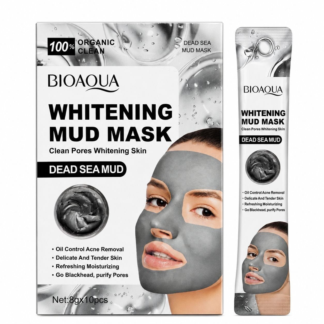 MASCARILLA FACIAL DE BARRO DEL MAR MUERTO WHITENING BIOAQUA 8G X 10 SOBRES MASCARILLA FACIAL DE BARRO DEL MAR MUERTO WHITENING BIOAQUA 8G X 10 SOBRES