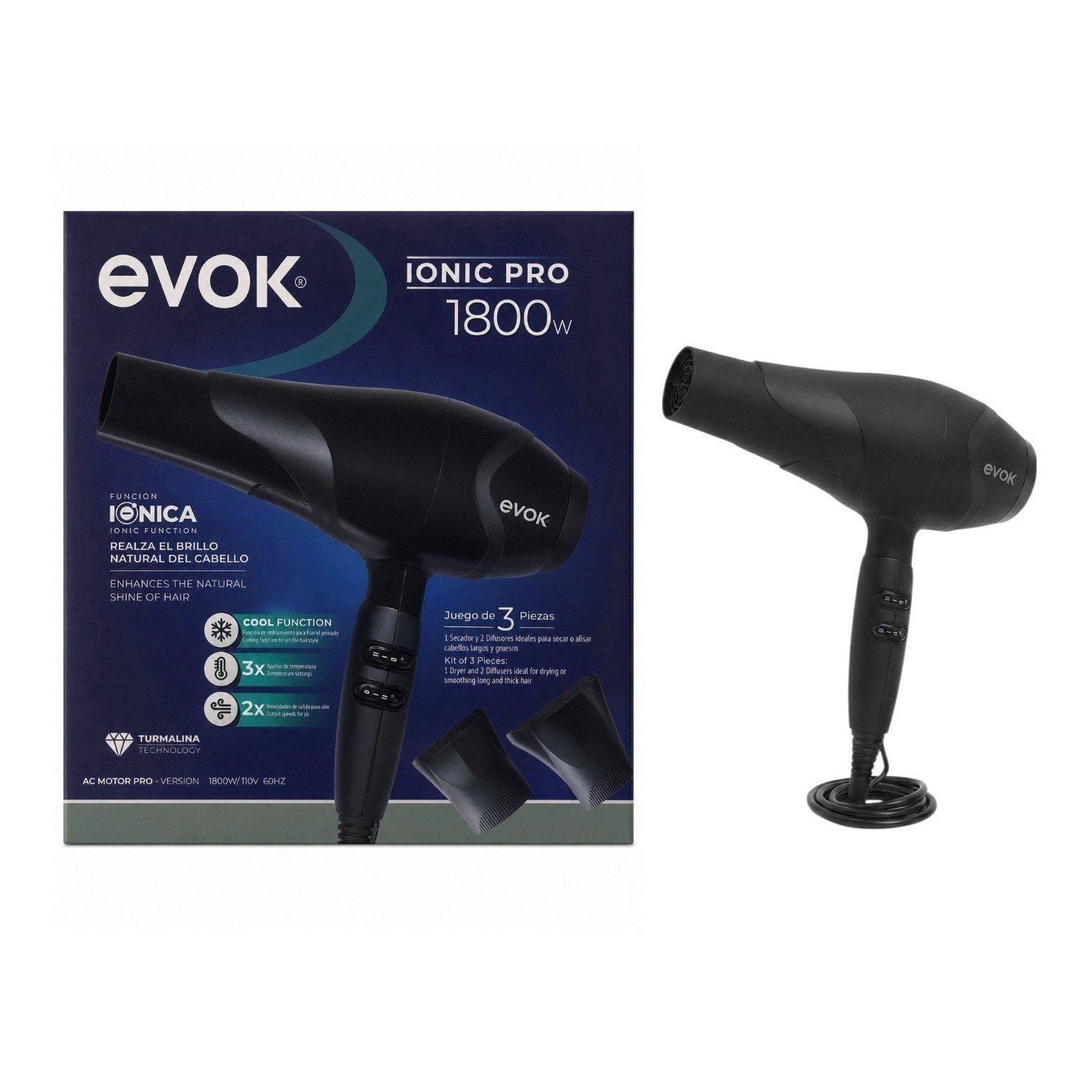 SECADORA DE CABELLO PROFESIONAL CON TECNOLOGÍA IÓNICA AVANZADA EVOK IONIC PRO 1800W SECADORA DE CABELLO PROFESIONAL CON TECNOLOGÍA IÓNICA AVANZADA EVOK IONIC PRO 1800W