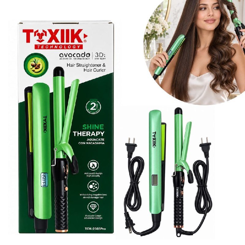SET DE PLANCHA ALISADORA Y RIZADOR PARA CABELLO CON AGUACATE Y MACADAMIA TOXIIK SET DE PLANCHA ALISADORA Y RIZADOR PARA CABELLO CON AGUACATE Y MACADAMIA TOXIIK
