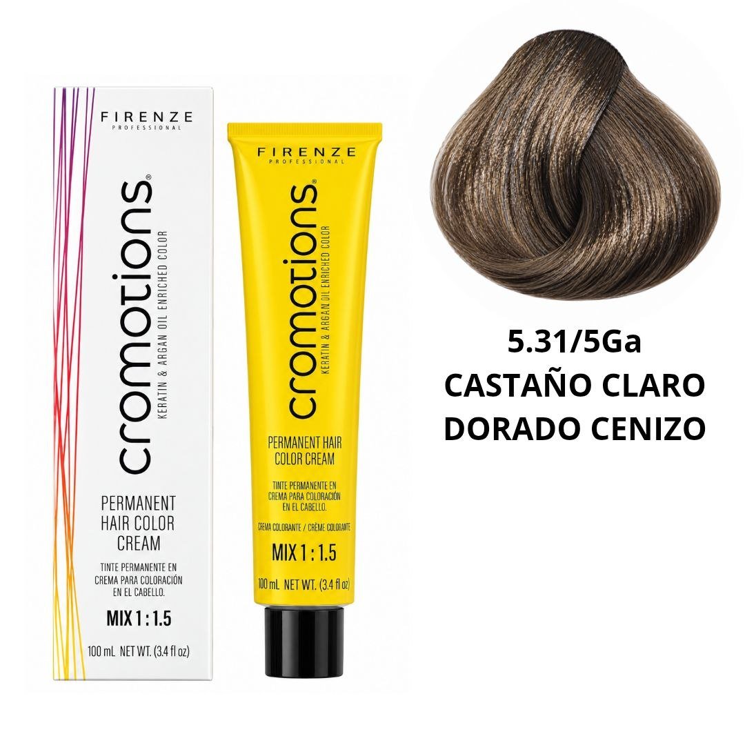 TINTE PERMANENTE EN CREMA CROMOTIONS 5.31/5GA CASTAÑO CLARO DORADO CENIZO FIRENZE PROFESSIONAL 100ML TINTE PERMANENTE EN CREMA CROMOTIONS 5.31/5GA CASTAÑO CLARO DORADO CENIZO FIRENZE PROFESSIONAL 100ML