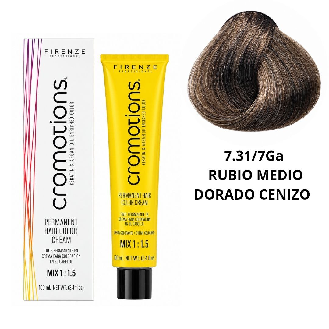 TINTE PERMANENTE EN CREMA CROMOTIONS 7.31/7GA RUBIO MEDIO DORADO CENIZO FIRENZE PROFESSIONAL 100ML TINTE PERMANENTE EN CREMA CROMOTIONS 7.31/7GA RUBIO MEDIO DORADO CENIZO FIRENZE PROFESSIONAL 100ML