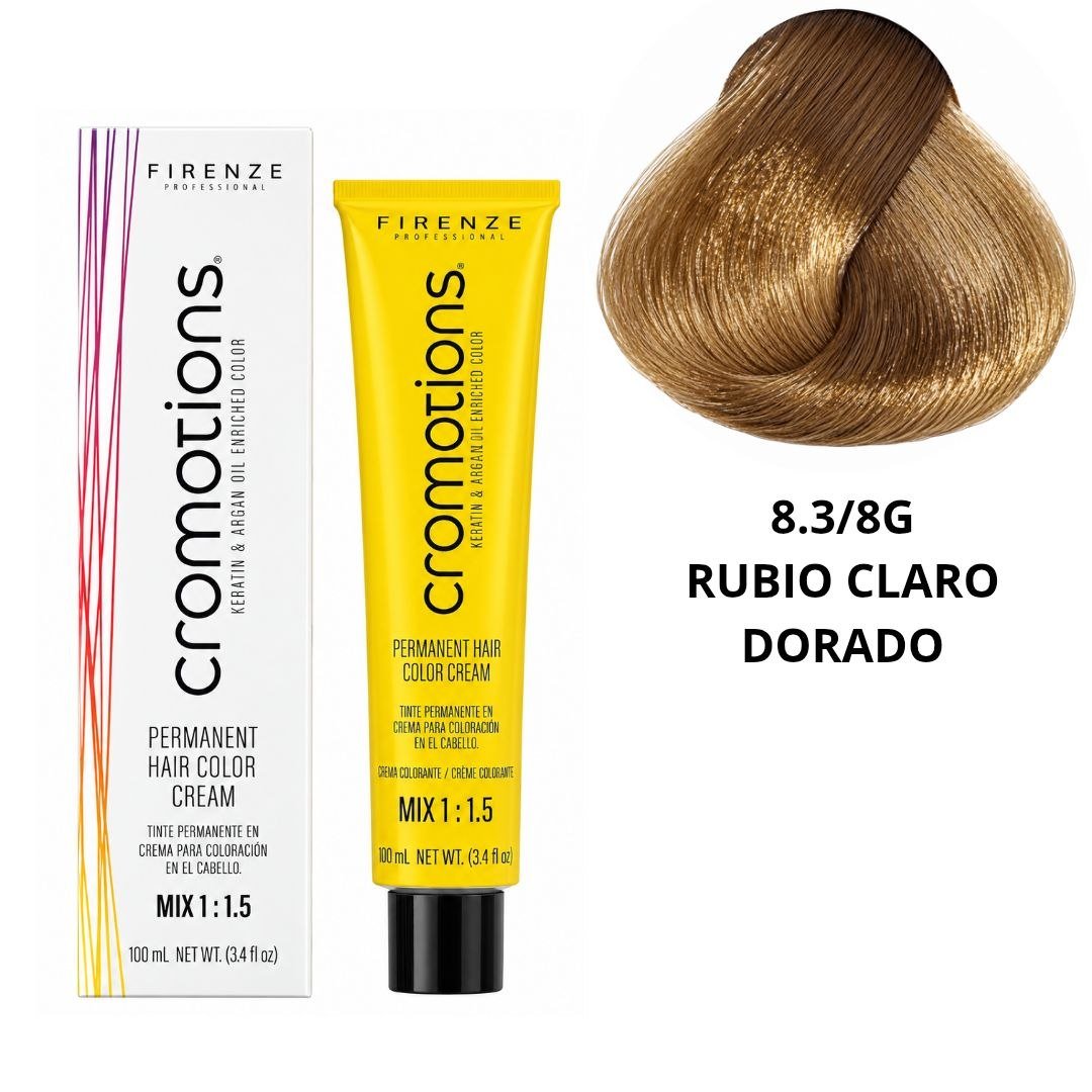 TINTE PERMANENTE EN CREMA CROMOTIONS 8.3/8G RUBIO CLARO DORADO FIRENZE PROFESSIONAL 100ML TINTE PERMANENTE EN CREMA CROMOTIONS 8.3/8G RUBIO CLARO DORADO FIRENZE PROFESSIONAL 100ML