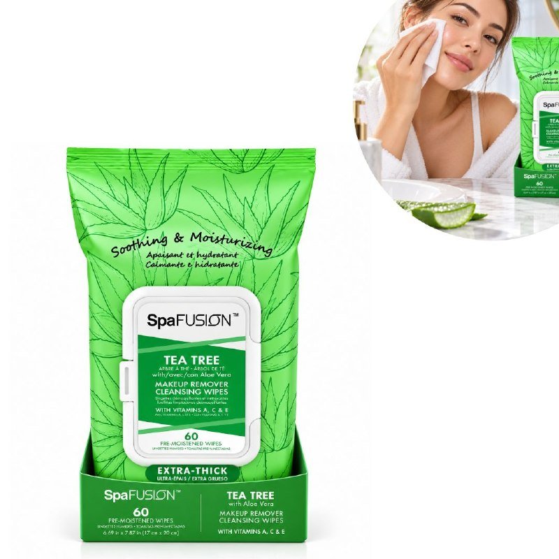 TOALLITAS HUMEDAS FACIALES DESMAQUILLANTES Y LIMPIADORAS DE ARBOL DE TE CON ALOE VERA SPA FUSION 60UND TOALLITAS HUMEDAS FACIALES DESMAQUILLANTES Y LIMPIADORAS DE ARBOL DE TE CON ALOE VERA SPA FUSION 60UND